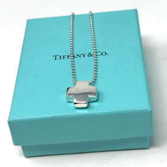 Authentic Tiffany & CO. Roman Square Cross Pendant Necklace.